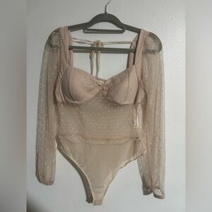 Haute Monde Sheer Polka Dot Bodysuit in Cream